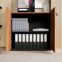 Ver imagem 4 de Armário Baixo 80cm com 2 Portas e Tampo Embutido para Escritório Corporate Marrom/Nogal/Preto