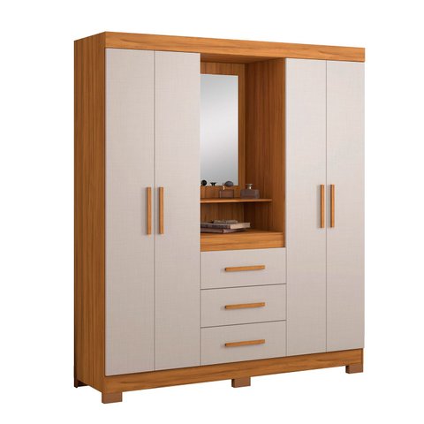 Guarda-roupa Capelinha 4 Portas 3 Gavetas Espelho Freijó com Off White NT 5015