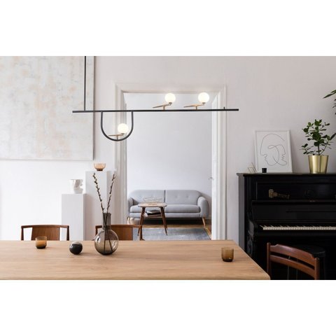 Lustre Pendente 156x30cm 3 Lâmpadas G9 75W Bem-Te-Vi Bella Iluminação Amarelo/Preto/Dourado