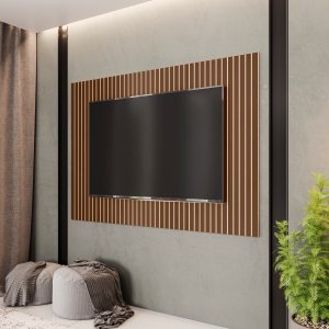 Kit 10 Módulos Ripados Decorativo em Mdf Autoadesivo 53x15 - Freijó - Lh Móveis