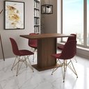 Ver imagem 2 de Mesa Jantar Londres Tampo Amêndoa 120cm 4 Cadeiras Base Dourado Estofado Vermelho