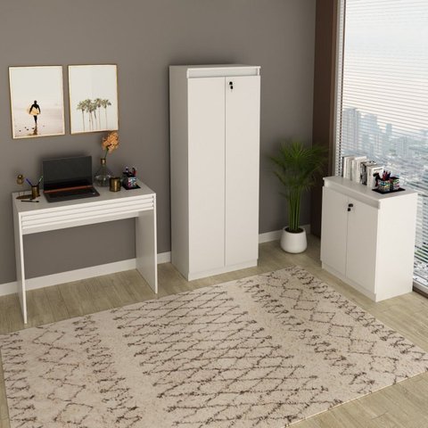 Conjunto 3 peças 1 Mesa para Escritório com Gaveta 1 Armário e 1 Balcão Espresso Móveis