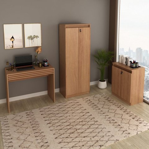 Conjunto 3 peças 1 Mesa para Escritório com Gaveta 1 Armário e 1 Balcão Espresso Móveis