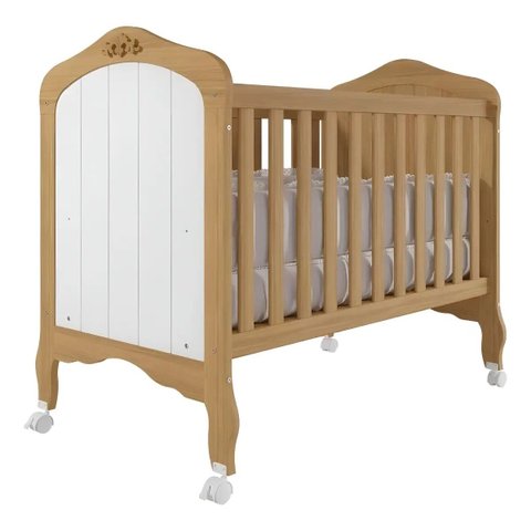 Berço Americano de Bebê Provençal MDF Vira Mini Cama:Nature/Branco