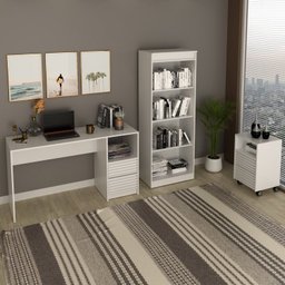 Kit 3 peças 1 Mesa para Escritório 1 Gaveteiro 1 Estante Espresso Móveis - 1