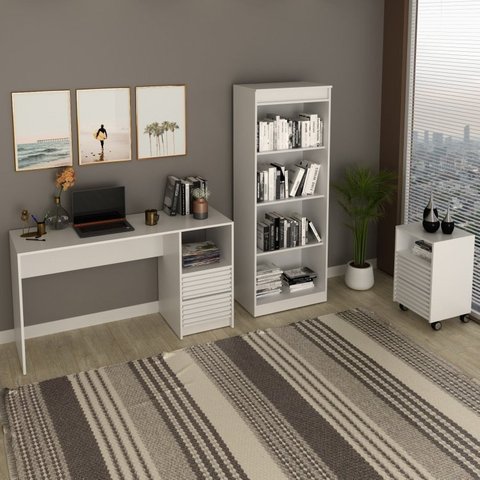 Conjunto 3 peças 1 Mesa para Escritório 1 Gaveteiro 1 Estante Espresso Móveis