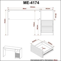 Kit 3 peças 1 Mesa para Escritório 1 Gaveteiro 1 Estante Espresso Móveis - 5