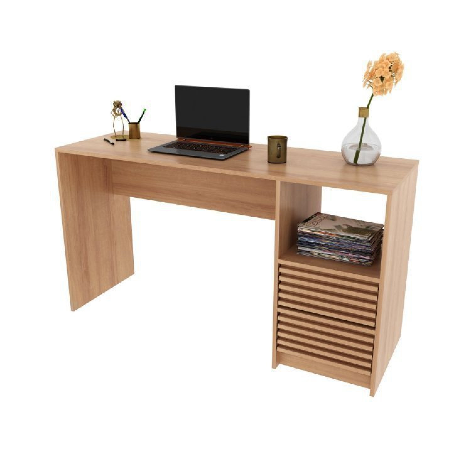 Conjunto Home Office 3 peças 1 Mesa para Escritório 1 Gaveteiro 1 Estante Espresso Móveis - 12