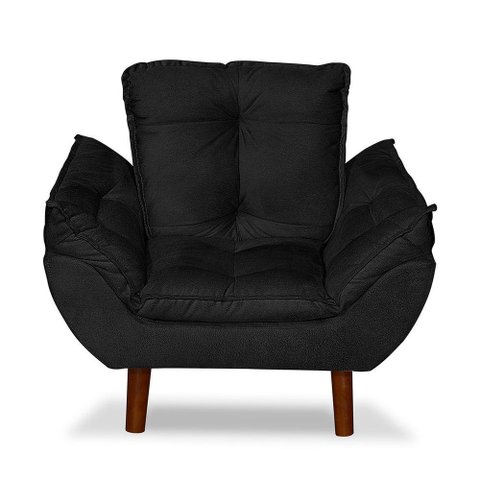Mini Poltrona Cadeira Infantil de Criança Suede Preto Pés Palito