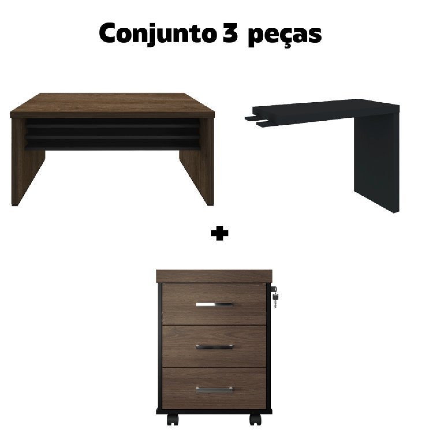 Conjunto Escritório 2 Peças 1 Mesa em L Tamburato 160cm 1 Gaveteiro  - 2