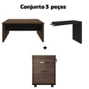Ver imagem 2 de Conjunto Escritório 2 Peças 1 Mesa em L Tamburato 1 Gaveteiro 3 Gavetas Charuto e Preto Marrom Artany