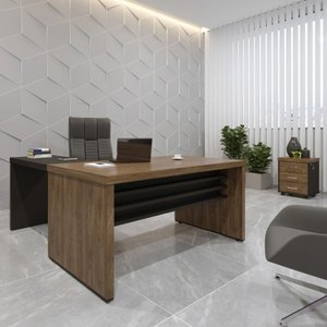 Conjunto Escritório 2 Peças 1 Mesa em L Tamburato 160cm 1 Gaveteiro 