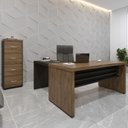 Ver imagem 1 de Conjunto Escritório 2 Peças 1 Mesa em L Tamburato 1 Gaveteiro Pasta Suspensa 4 Gavetas Charuto e Preto Marrom Artany