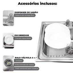 Cuba Cozinha Goumert Bancada Luxo Aço Inox Ralo Sifao Dispenser Escorredor Copa Casa Restaurante Lav - 5
