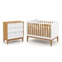 Ver imagem 1 de Jogo de Quarto Infantil Unique com Cômoda 3 Gavetas e Berço Branco Soft/freijó/eco Wood - Matic Móve