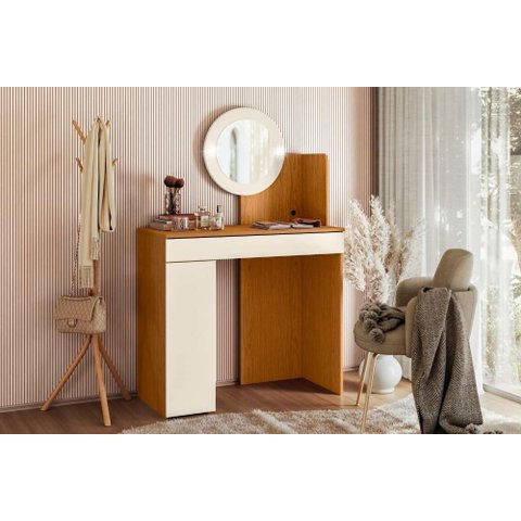 Escrivaninha Camarim Aurea 1 Gaveta com Espelho - Cinamomo Off White - Albatroz