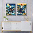 Ver imagem 1 de Kit 2 Quadros Arte Japonesa - Gatos de Kimono 24x18cm:moldura Branca