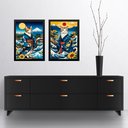 Ver imagem 2 de Kit 2 Quadros Arte Japonesa - Gatos de Kimono 24x18cm:moldura Branca