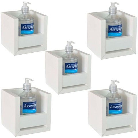 Kit 5 Prateleira Dispenser para Álcool em Gel 15cm Branco Mdf