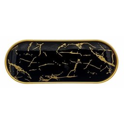 Bandeja Marmorizada Oval Banheiro Lavabo Decorativa Multiuso Cor Preto - 1