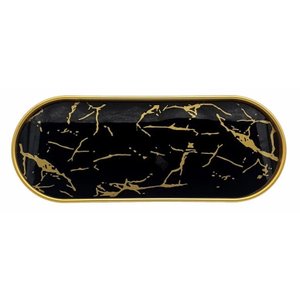 Bandeja Marmorizada Oval Banheiro Lavabo Decorativa Multiuso Cor Preto