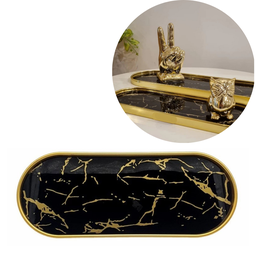 Bandeja Marmorizada Oval Banheiro Lavabo Decorativa Multiuso Cor Preto - 3