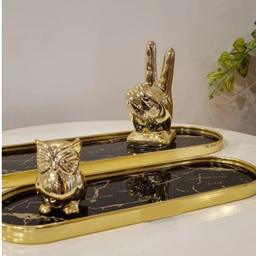 Bandeja Marmorizada Oval Banheiro Lavabo Decorativa Multiuso Cor Preto - 2