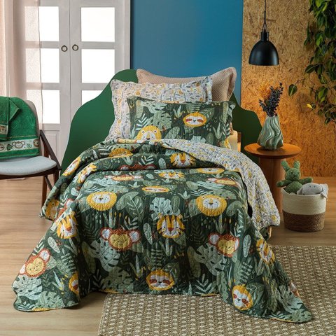 Cobre Leito Solteiro Infantil 160x220 Estampado com Porta Travesseiro