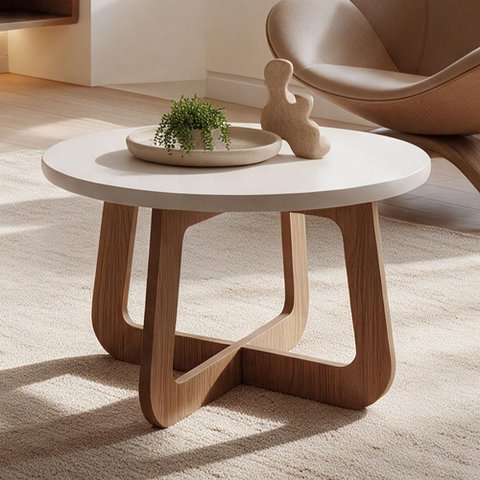 Mesa de Centro para Sala de Estar Redonda 58cm Pés Orgânico Yasmin A05 Cedro Off White - Lyam