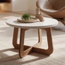 Ver imagem 1 de Mesa de Centro para Sala de Estar Redonda 58cm Pés Orgânico Yasmin A05 Cedro Off White - Lyam