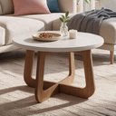 Ver imagem 4 de Mesa de Centro para Sala de Estar Redonda 58cm Pés Orgânico Yasmin A05 Cedro Off White - Lyam