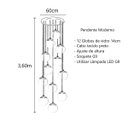 Ver imagem 4 de Pendente Moderno Preto 60cm Pé Direito Alto Sala Escada Arevo Iluminação 82p12 Vidro Âmbar
