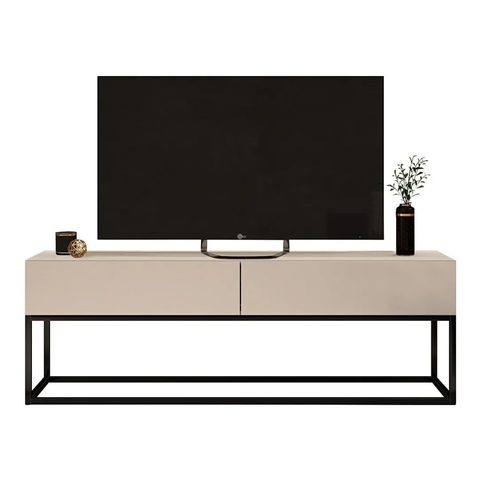 Rack Eros 140cm Base Metálica Estido Industrial com Gavetas:off White/preto