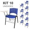 KIT 10 Cadeiras Universitárias com Prancheta e Porta Livros - Cor Azul - REAPLAST - 32026 - 1
