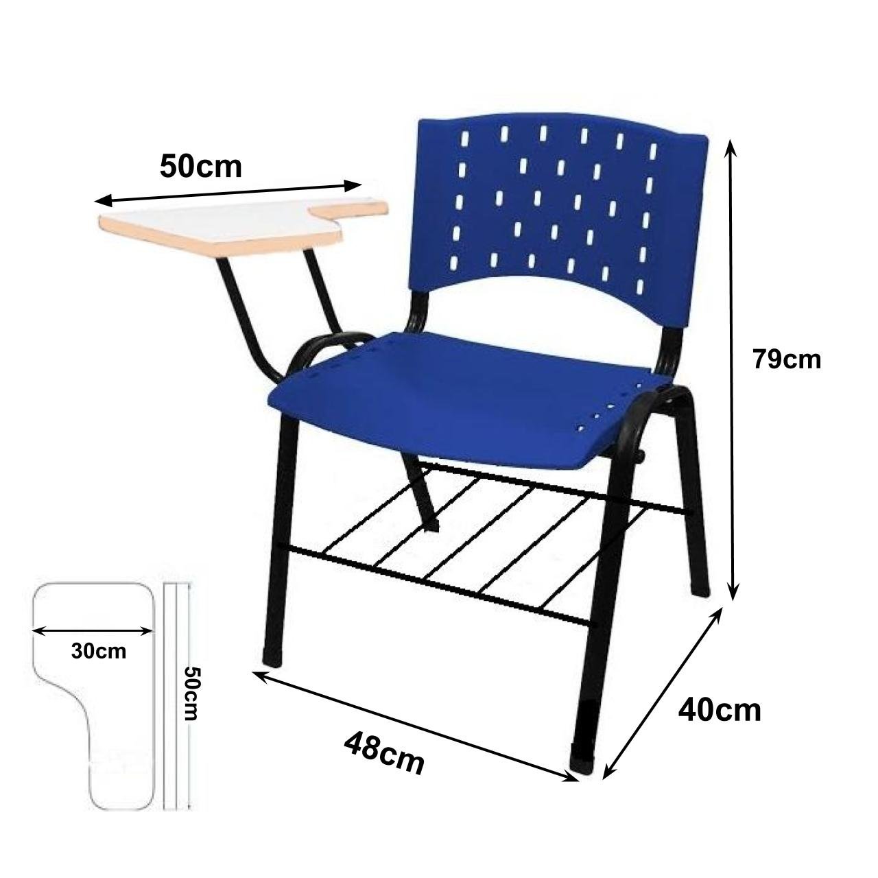 KIT 10 Cadeiras Universitárias com Prancheta e Porta Livros - Cor Azul - REAPLAST - 32026 - 2