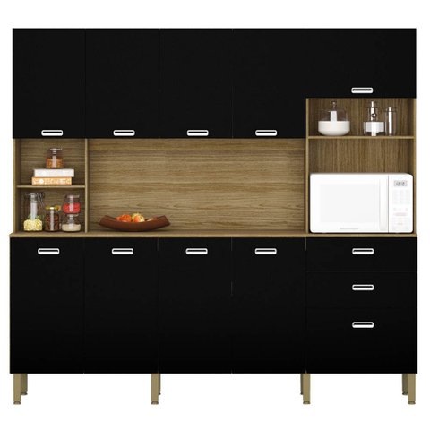 Armário de Cozinha Compacta 222cm Intensa K02 Freijó/Nero - Mpozenato