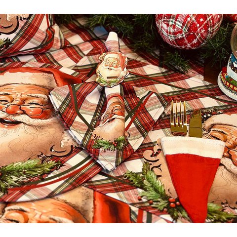 Kit Jogo Americano + Guardanapo Natal Noel Xadrez Nsw 8 Peças