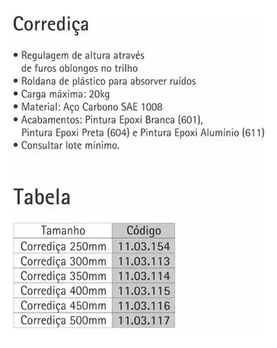 Kit C/ 2 Corrediças Metálicas Bigfer 350 Mm Epóxi Branca + 16 Pf Mad C.Ch. 4,0 X 12 - 15