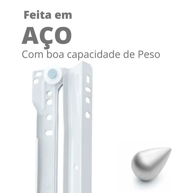 Kit C/ 2 Corrediças Metálicas Bigfer 350 Mm Epóxi Branca + 16 Pf Mad C.Ch. 4,0 X 12 - 9