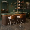 Ver imagem 2 de Kit 2 Banqueta Nobre Luxo Alta Área Gourmet Base de Aço Bancada Cozinha:Bege/Champagne