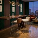 Ver imagem 3 de Kit 2 Banqueta Nobre Luxo Alta Área Gourmet Base de Aço Bancada Cozinha:Bege/Champagne