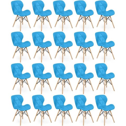 Kit 20 Cadeiras de Jantar Charles Eames Slim Wood Estofada - Azul