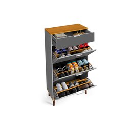 Sapateira Organizadora 3 Portas 1 Gaveta Italia Cinza com Nature - Rede Móveis - 5