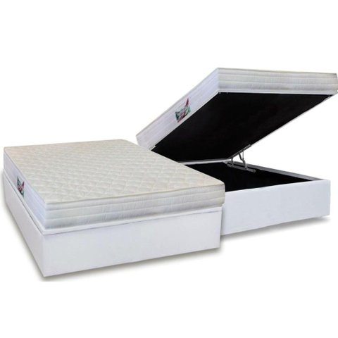 Cama Box Baú Casal: Colchão Ortopédico Herval D28 / Ag65 Frontier + Base Crc Courano White(