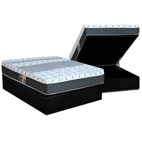 Cama Box Baú Casal: Colchão Molas Castor Bonnel System Class One Face + Base CRC Courano Black(138x1