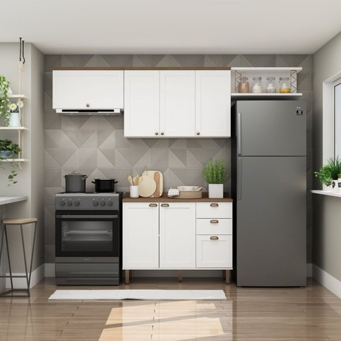Cozinha Completa Modulada 100% MDF 4 Peças Iluminata Branco/Ébano Fosco