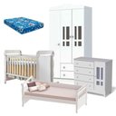 Ver imagem 1 de Quarto de Bebê Ariel 3 Portas Berço Mirelle com Colchão e Cama Babá Julia Branco Brilho –