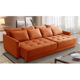 Sofá Cama Retrátil e Reclinável 2,10m com Molas Carol Veludo Terracota Adonai Estofados - 1