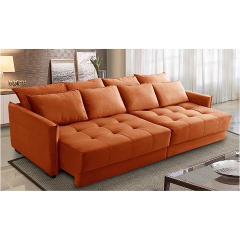 Sofá Cama Retrátil e Reclinável 2,10m com Molas Carol Veludo Terracota Adonai Estofados