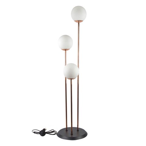 Abajur Coluna Newton 3 Globos Esfera de Vidro Branco - Cobre - 3106-10-br